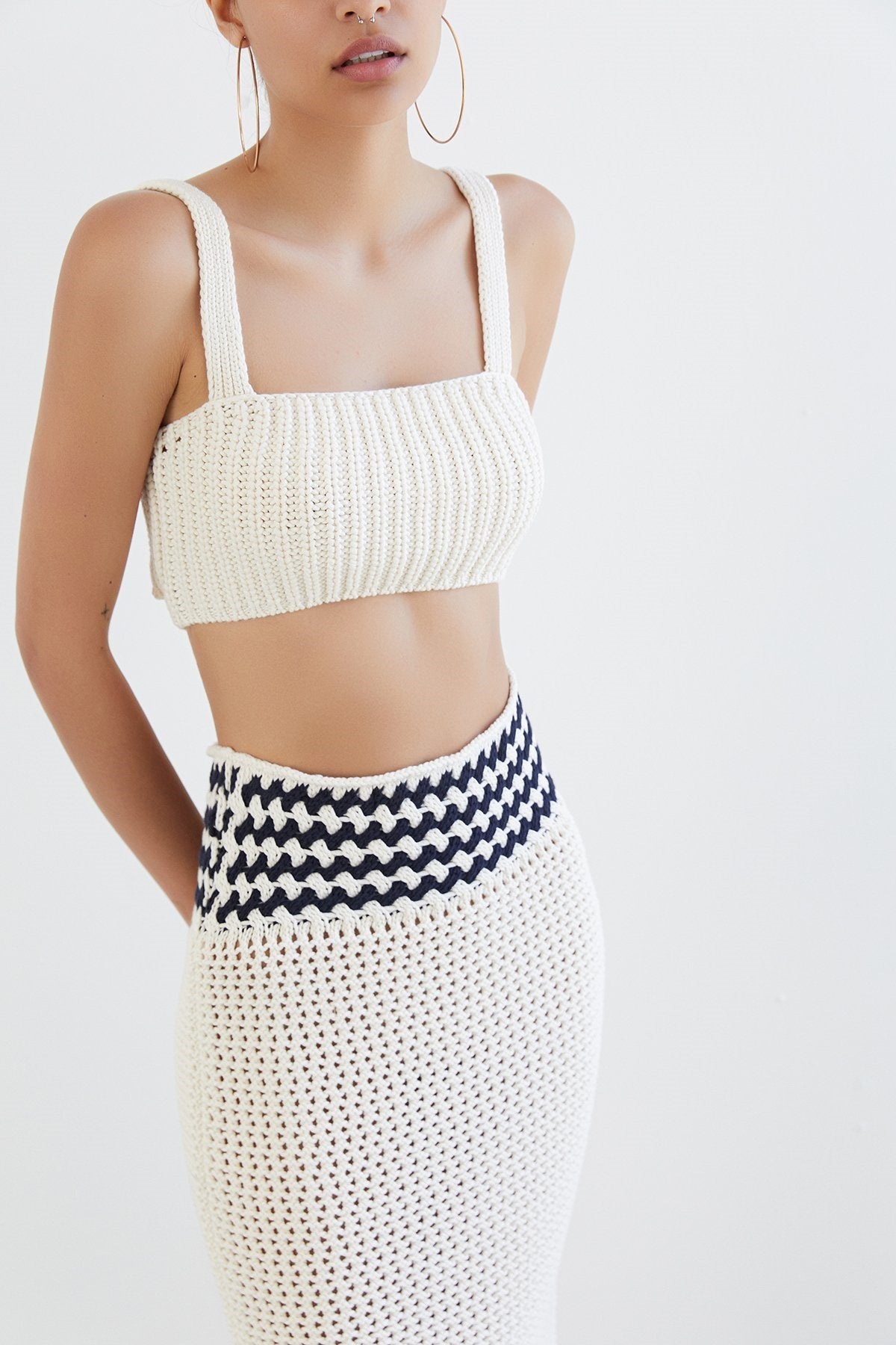 Örgü Ekru Crop Top