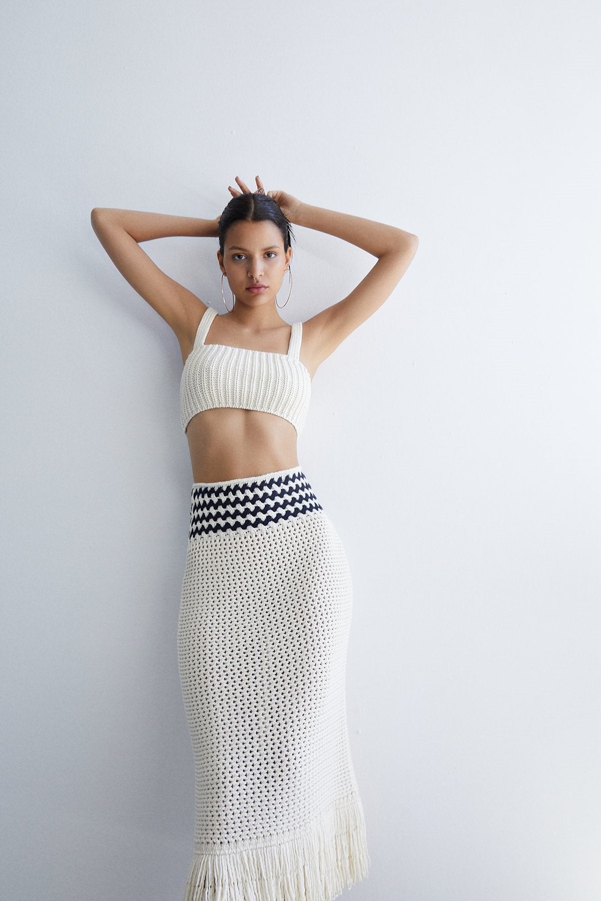 Örgü Ekru Crop Top