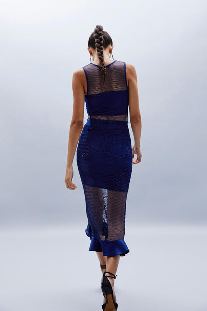 Parlak Taşlı Indigo Crop Bluz