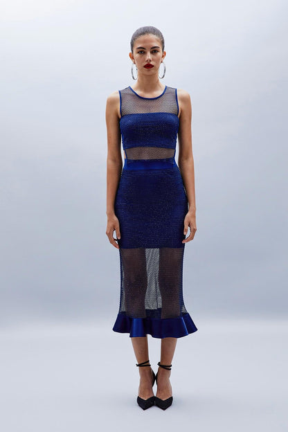 Parlak Taşlı Indigo Crop Bluz