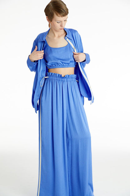 Saten Mavi Oversize Gömlek