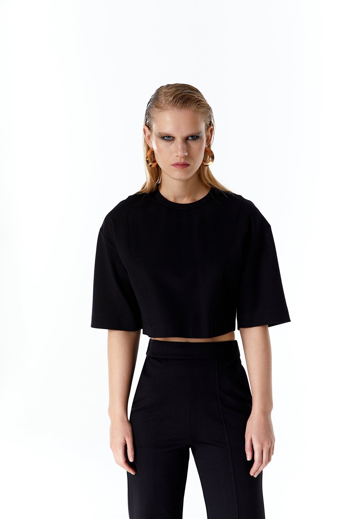 Siyah Basic Crop T-shirt
