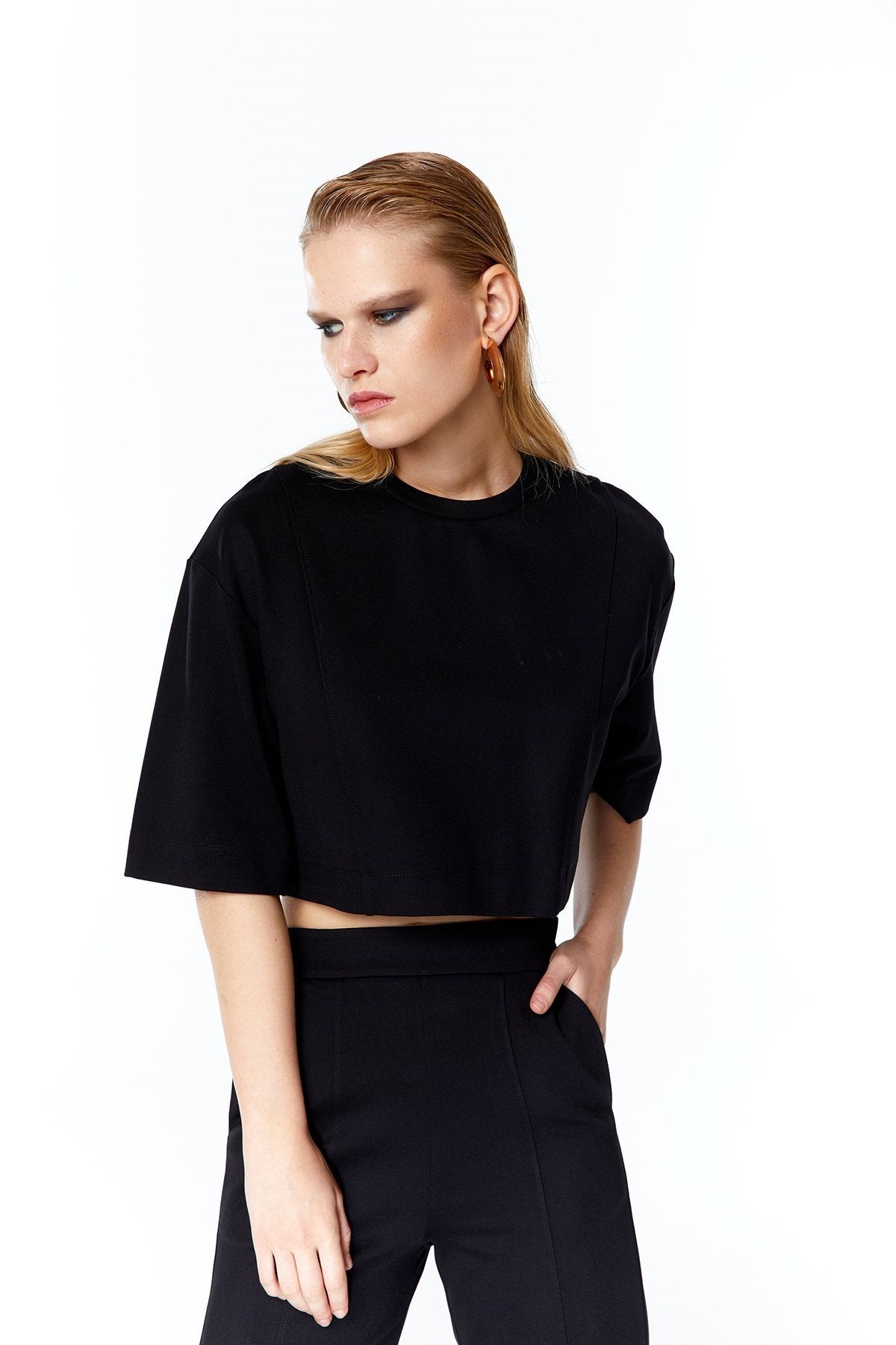 Siyah Basic Crop T-shirt