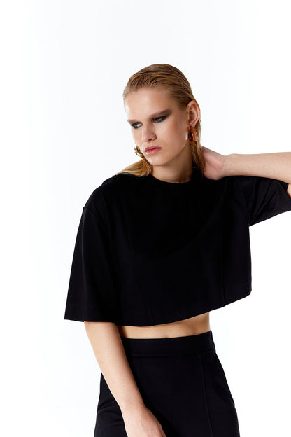 Siyah Basic Crop T-shirt