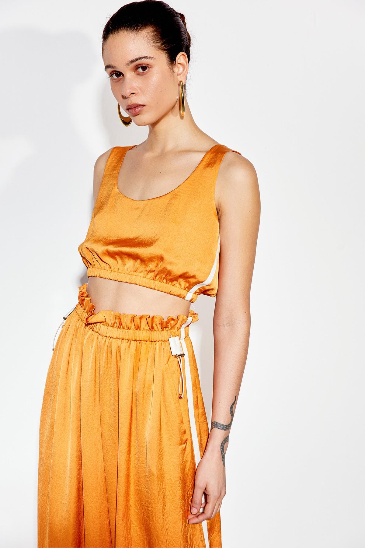 Turuncu Saten Crop Top
