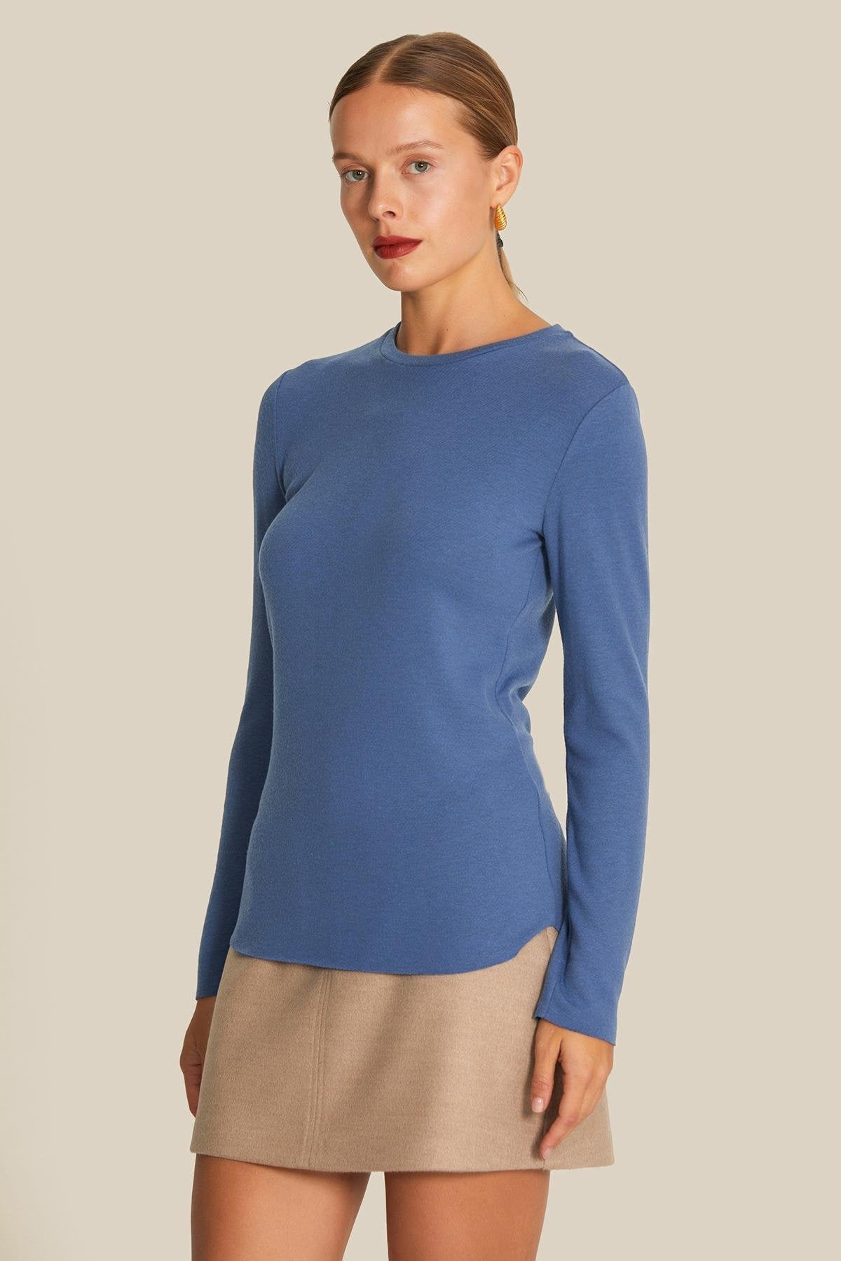 Uzun Kollu Basic Indigo Bluz
