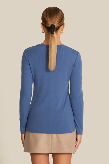 Uzun Kollu Basic Indigo Bluz
