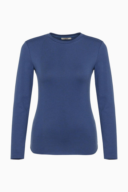 Uzun Kollu Basic Indigo Bluz