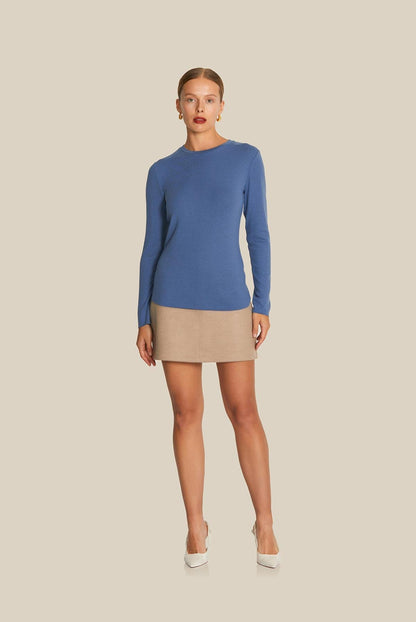 Uzun Kollu Basic Indigo Bluz