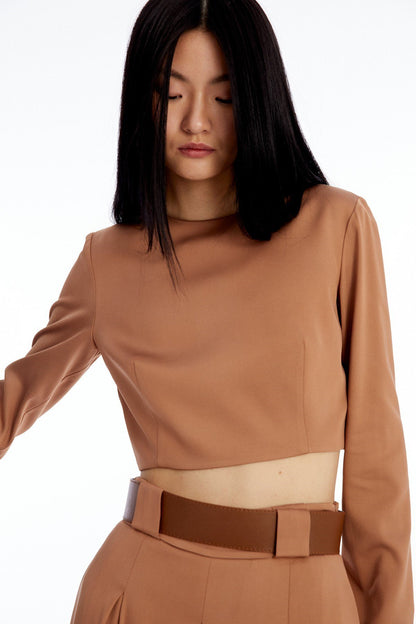 Uzun Kollu Camel Crop Bluz