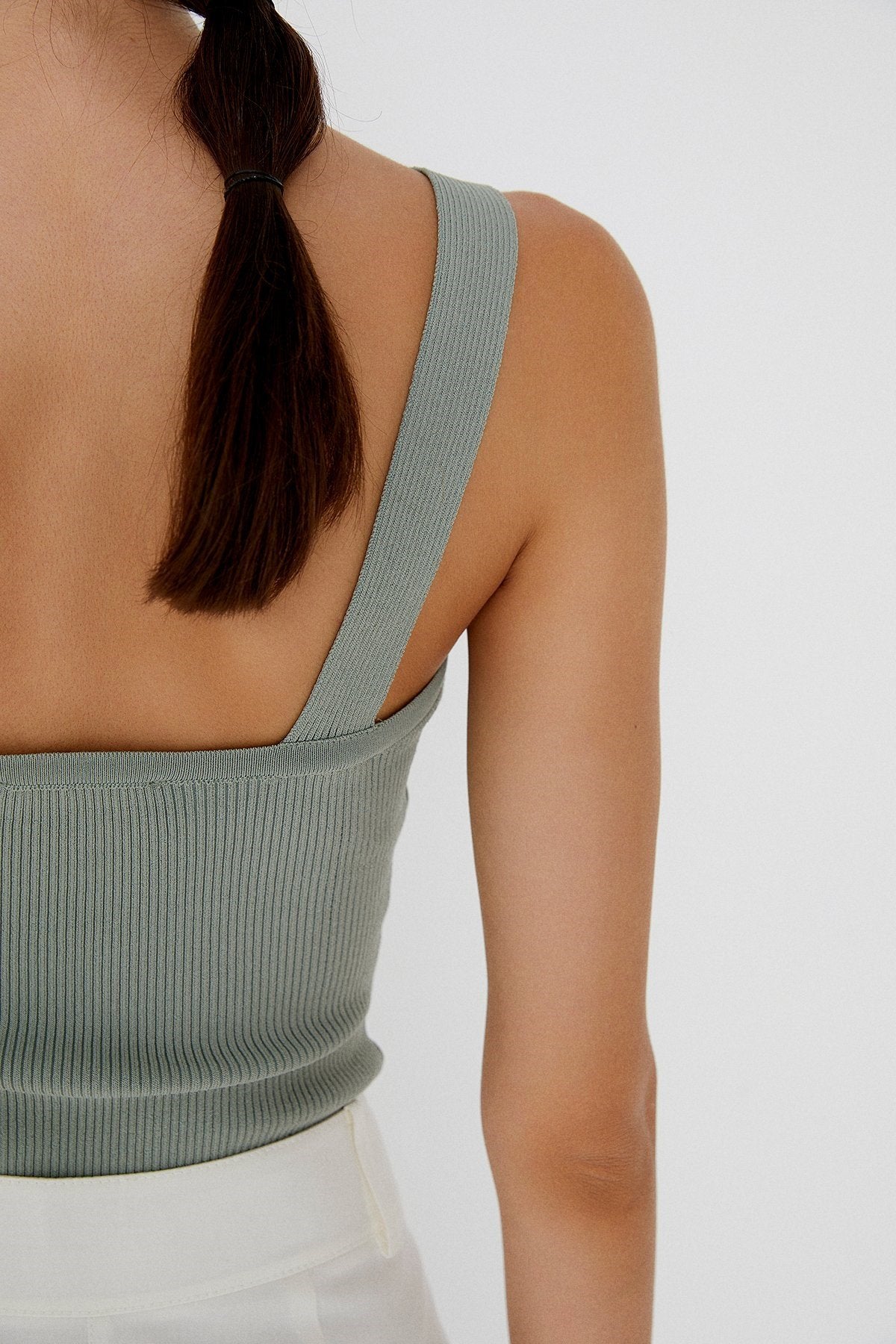 V Yaka Örgü Mint Triko Crop Büstiyer