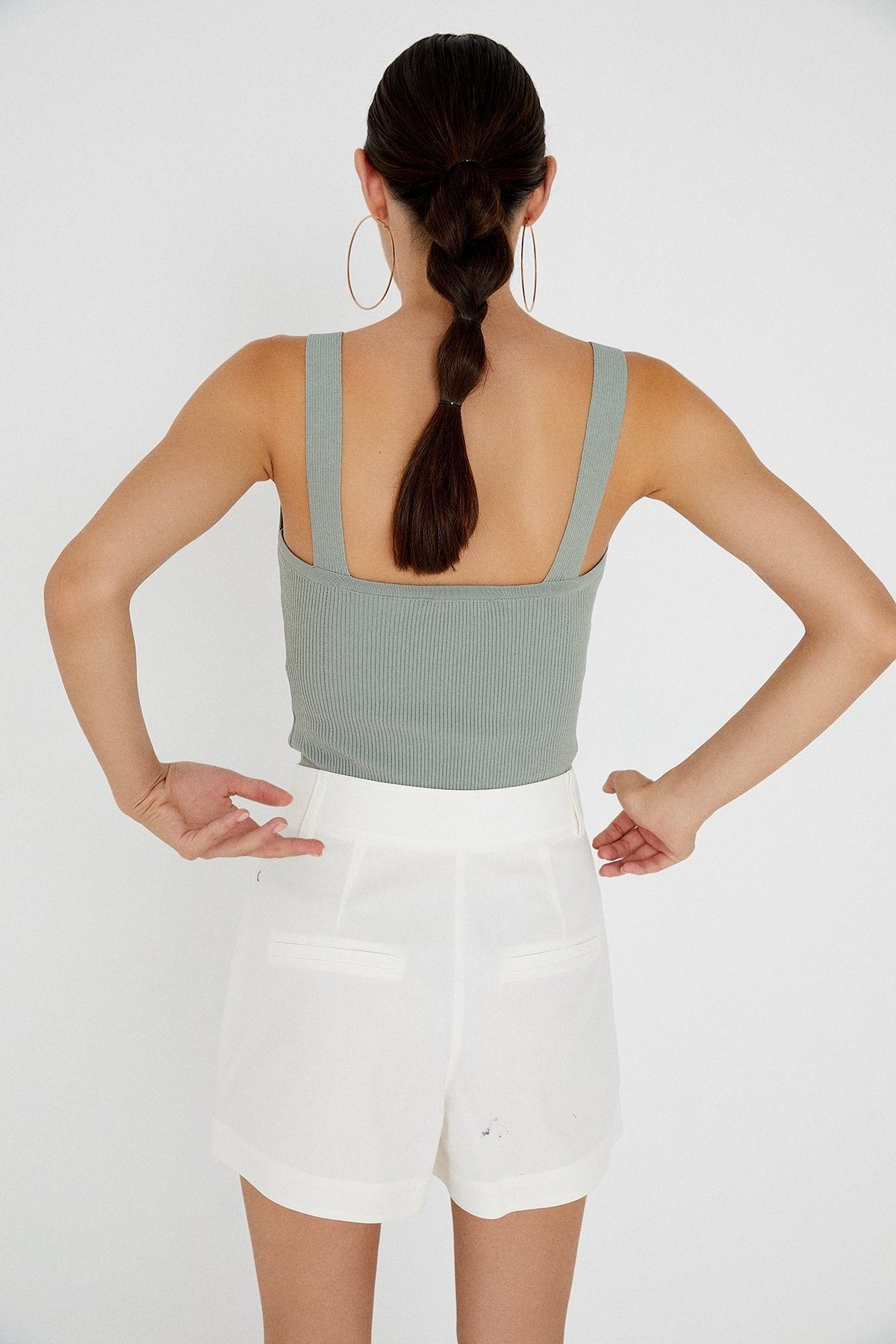 V Yaka Örgü Mint Triko Crop Büstiyer