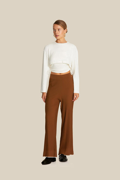 Yandan Büzgü Detaylı Ekru Crop Bluz