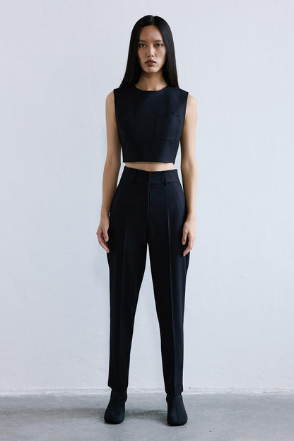 Yün Dokulu Crop Siyah Bluz